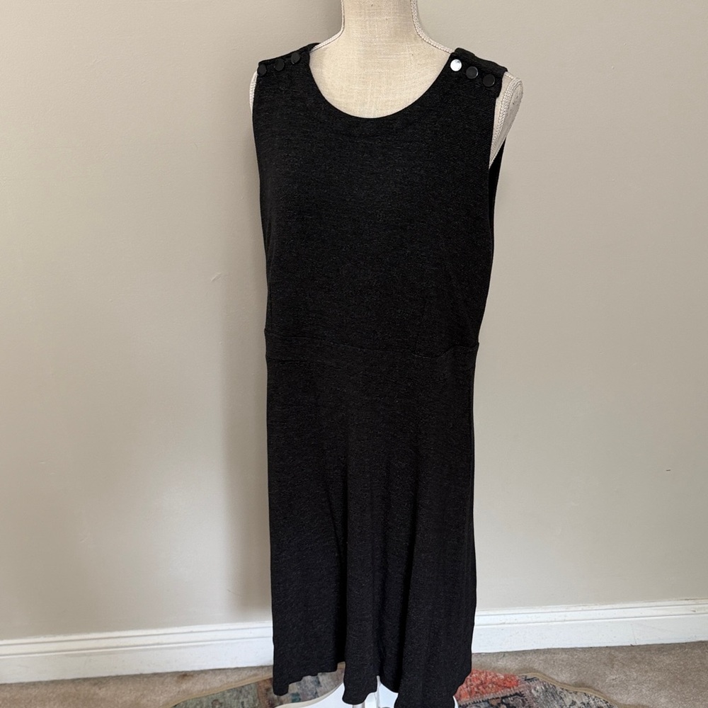 LOFT Black Sleeveless Midi Dress with Button Shoulder Detail